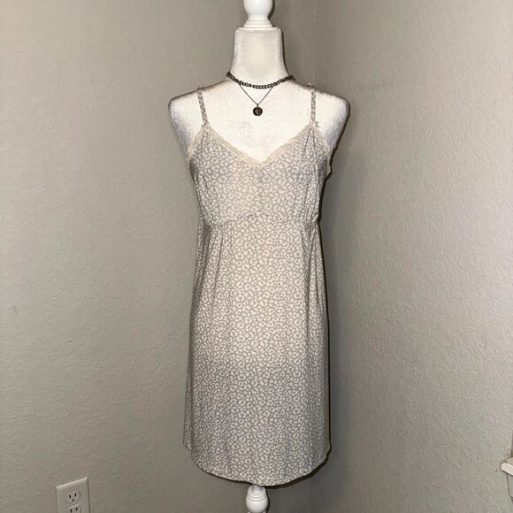 Rene Rofe Slip Dress Women XL Beige Gray Leopard Print Spaghetti Strap Sleepwear - Picture 1 of 8